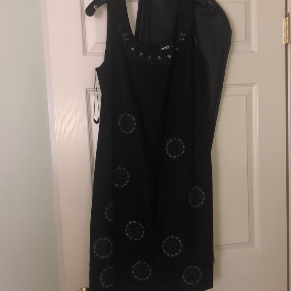 DKNY black strapless dress with mesh details - size 12